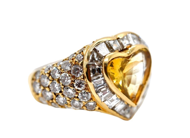 Natürlicher gelber Sri Lankanischer Saphir und Diamant-Herzring1