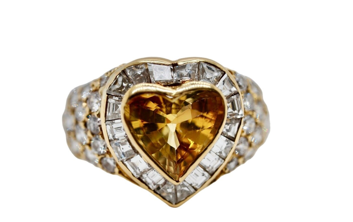 Natürlicher gelber Sri Lankanischer Saphir und Diamant-Herzring0