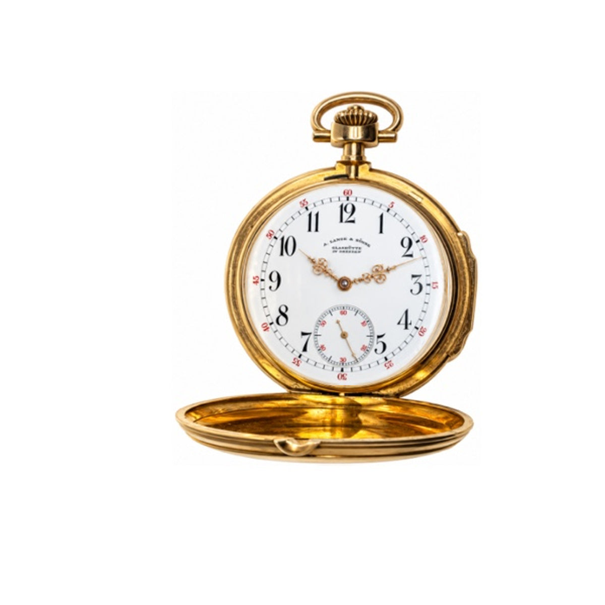 A. Lange & Söhne Goldtaschenuhr – Hochkantansicht