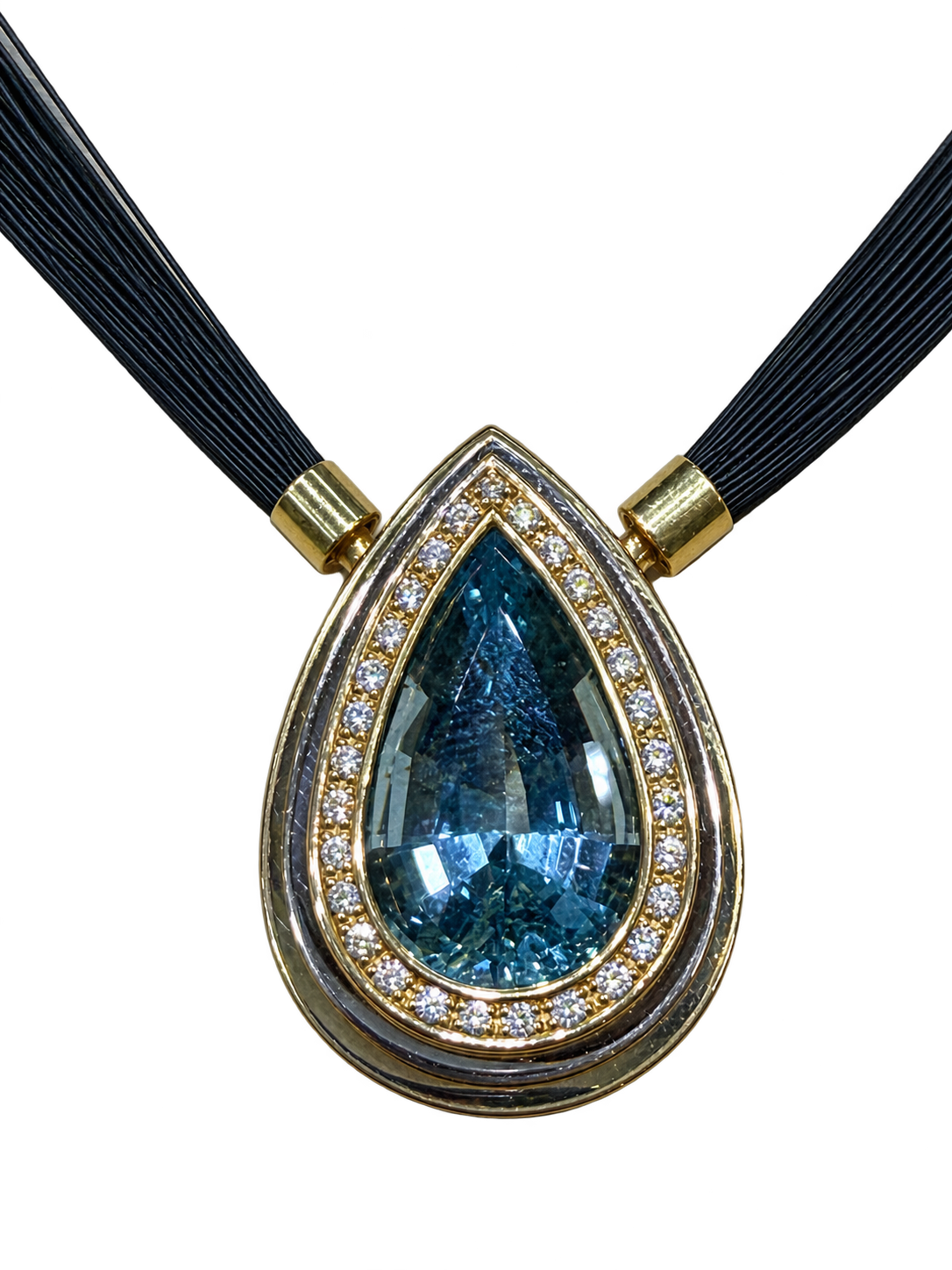 Aquamarin-Anhänger 20 ct in 750er Gold mit schwarzem Collier
