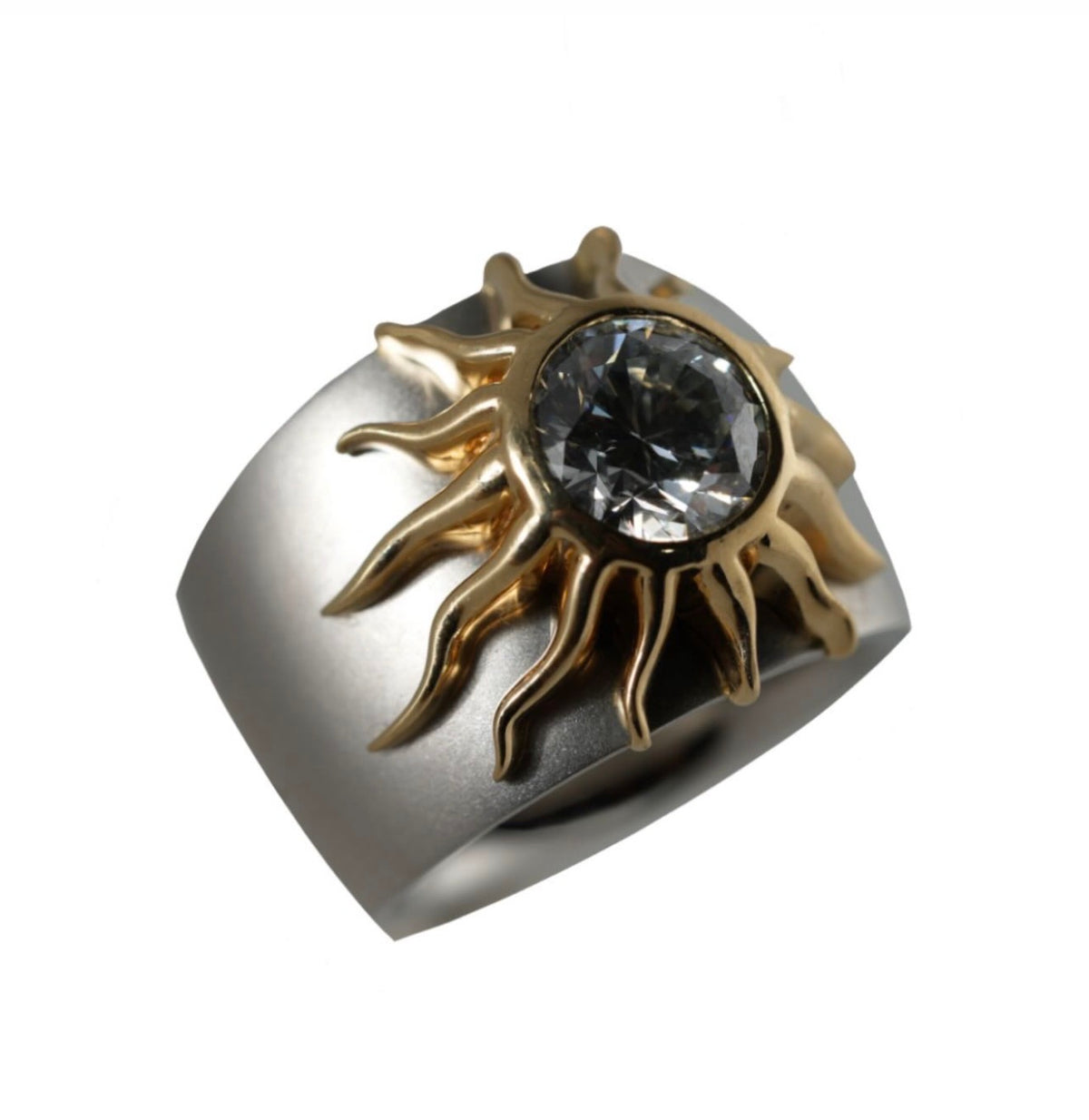 Marco Lino Aurelion Ring – Schrägansicht, 950er Platin und 750er Gelbgold, Diamant 1,00 ct F/VS