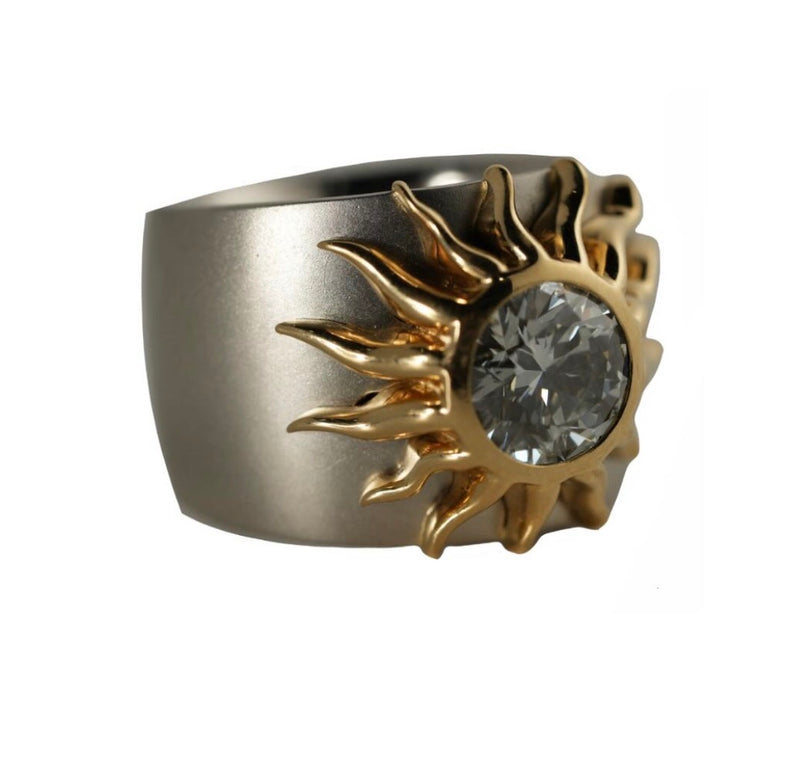 Marco Lino Aurelion Ring – Seitenansicht, 950er Platin und 750er Gelbgold, Diamant 1,00 ct F/VS