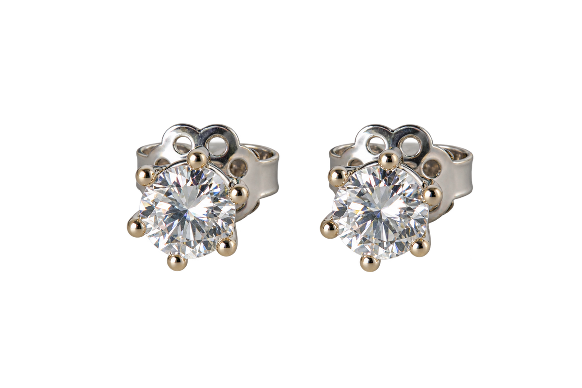 Brillant-Ohrstecker in 18 kt Weißgold, 1,00 ct E/IF, 6er-Krappenfassung
