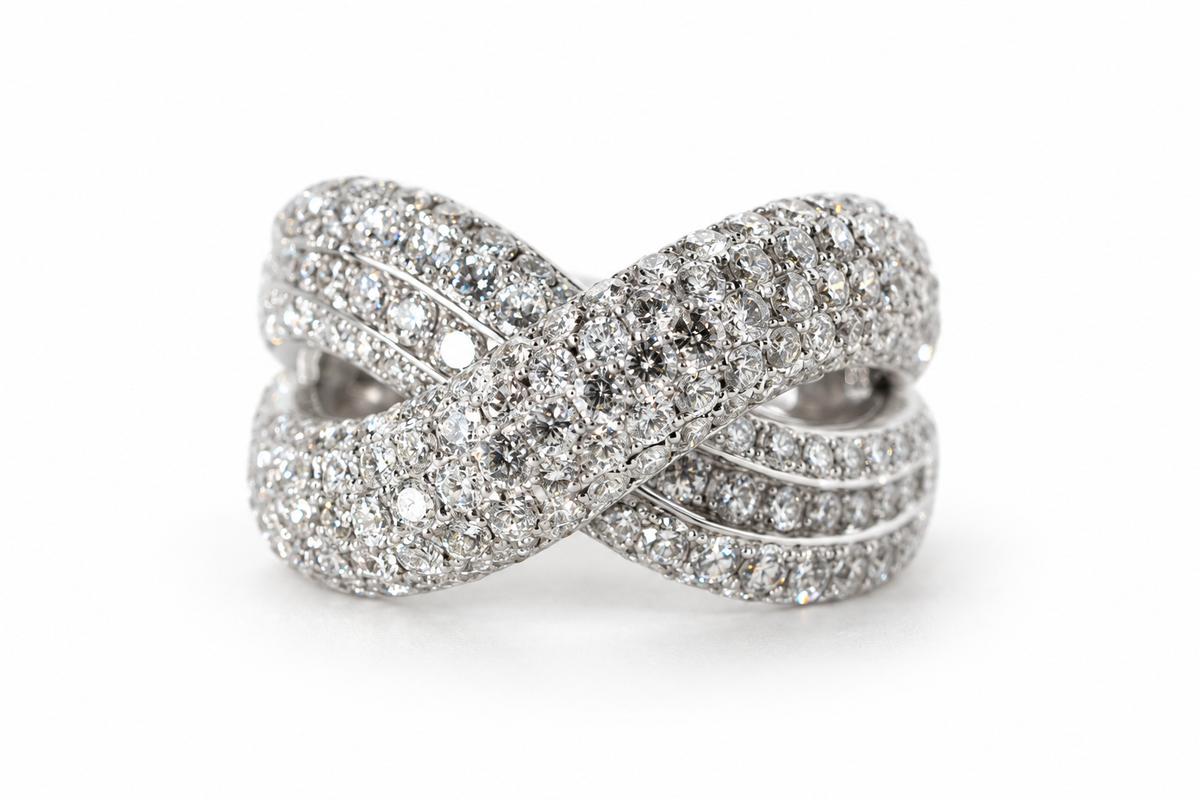 Überkreuzter Brillantring · 4,00 ct F/VS · Größe 54