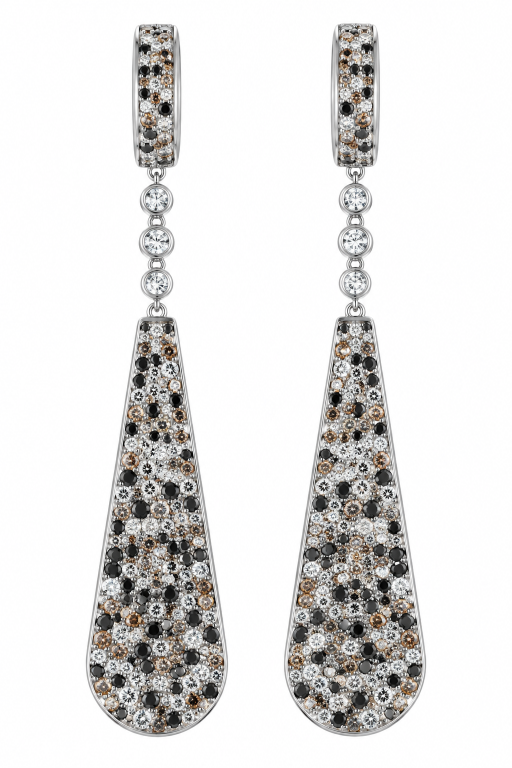 Diamant-Ohrhänger in 18 kt Weißgold, Schwarz Weiß Cognac