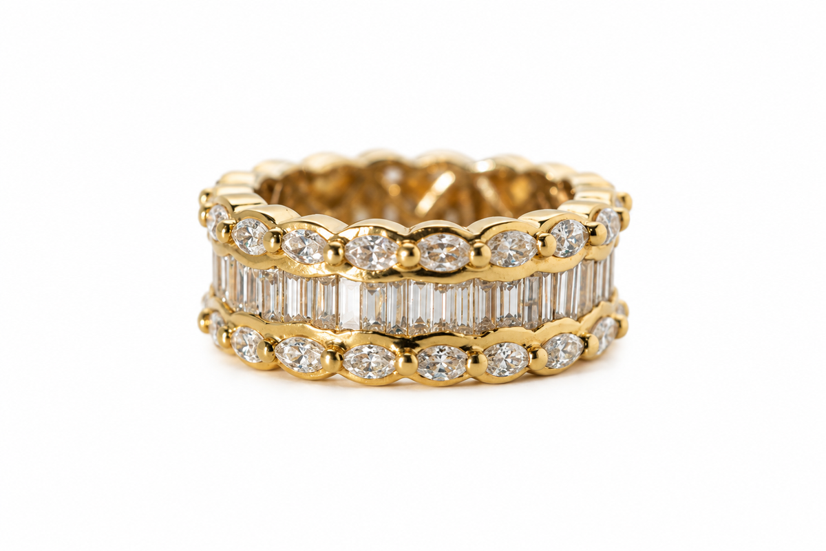 Diamantring mit Navette- und Baguette-Diamanten