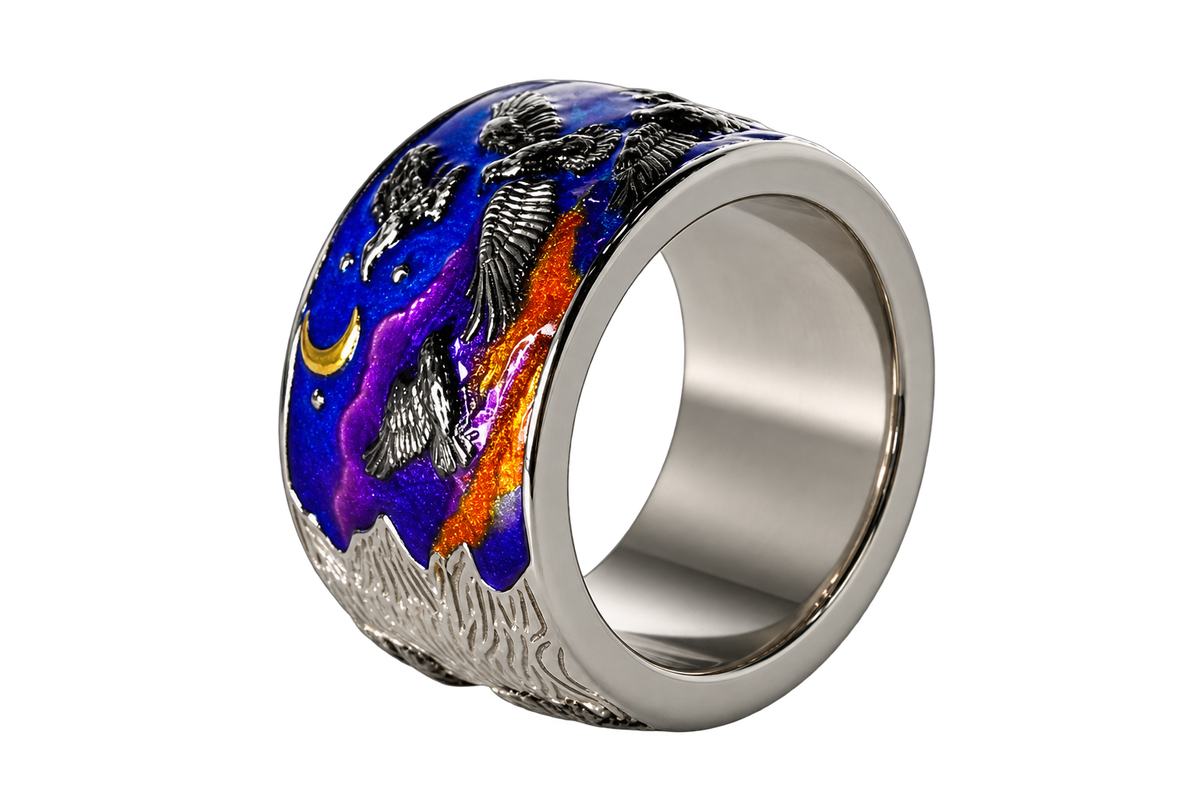 Marco Lino The Raven’s Nightsky Ring in 950er Platin – Seitenansicht