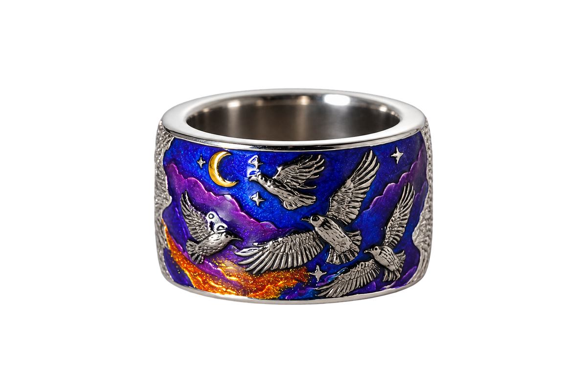Marco Lino The Raven’s Nightsky Ring in 950er Platin – Vorderseite