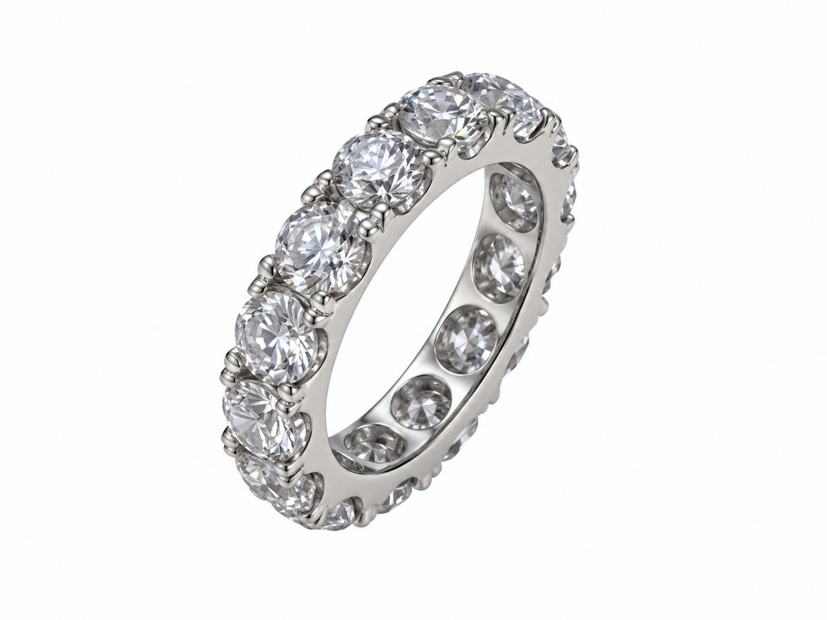Memoirering in 750er Weißgold mit 15 Brillanten, 5 ct F/VS, Ringgröße 53