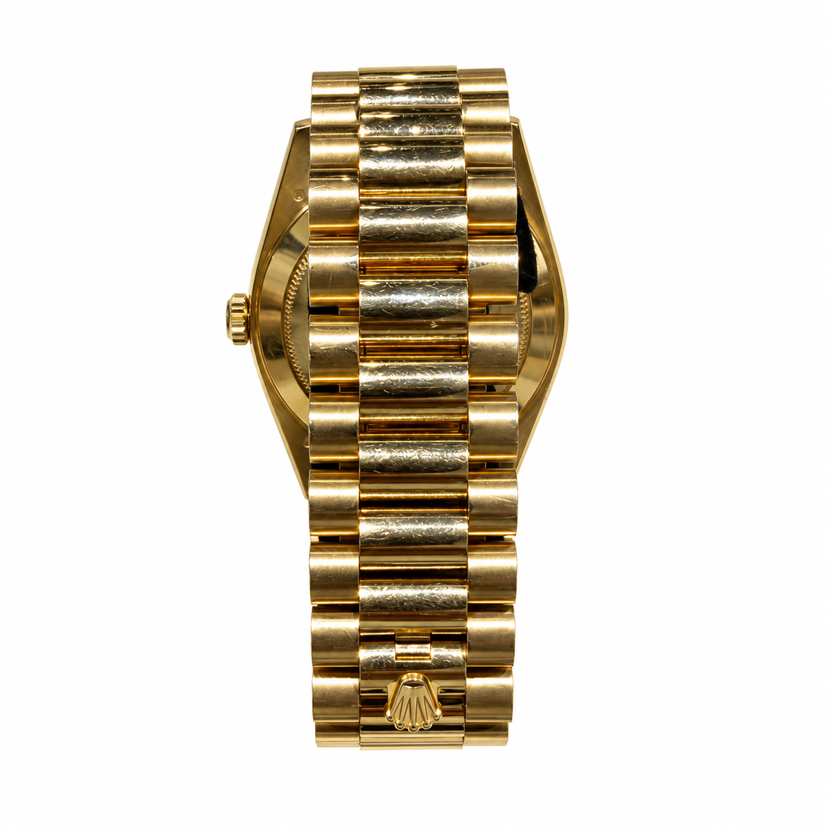 Rolex Day-Date Gelbgold – Rückansicht 2 auf Weiß