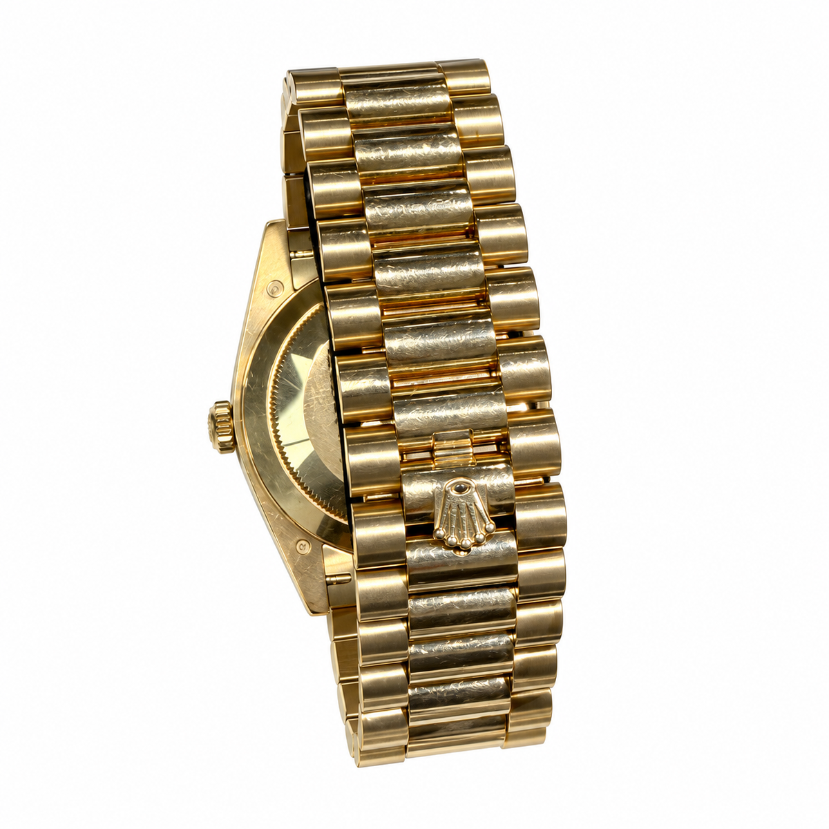 Rolex Day-Date Gelbgold – Rückansicht 3 auf Weiß