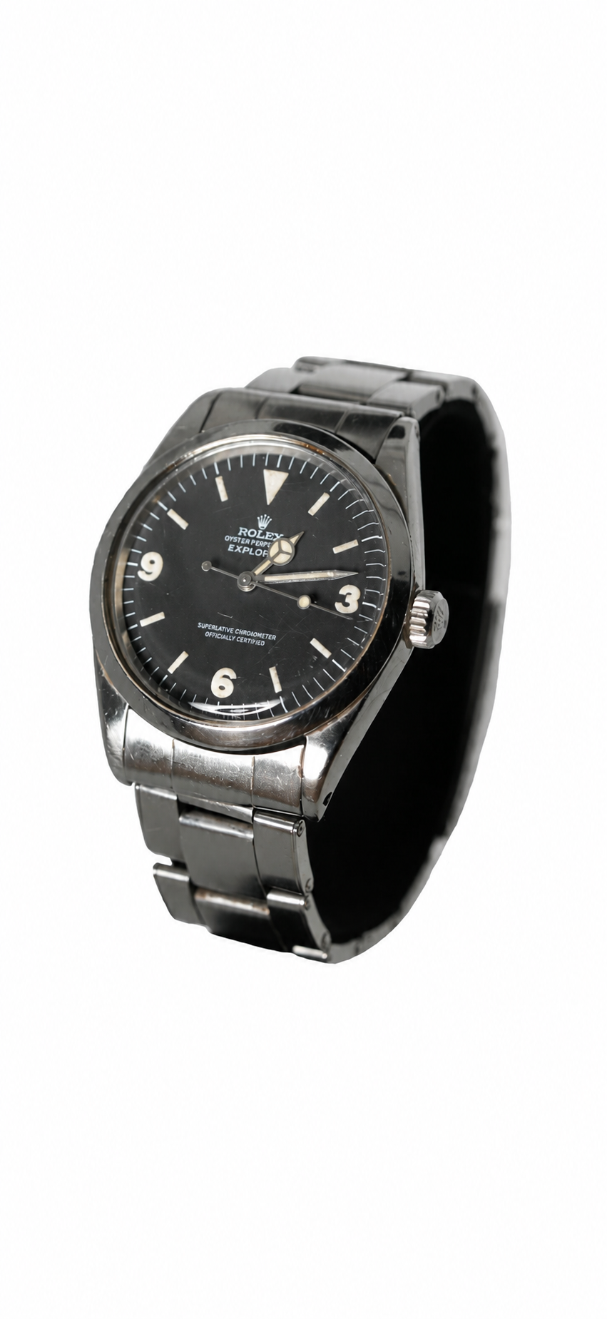 Rolex Explorer Vintage – Schrägansicht auf weißem Hintergrund
