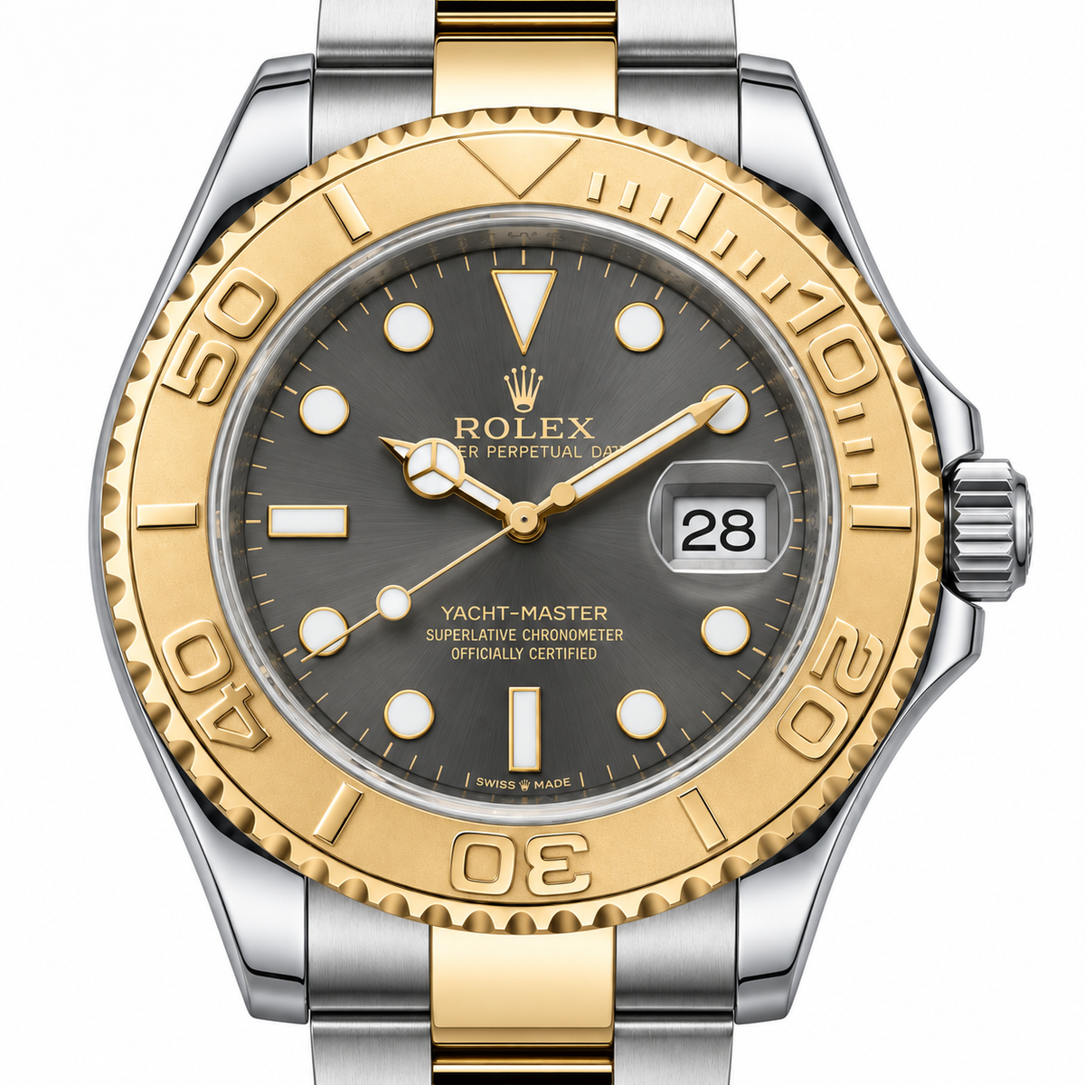 Rolex Yacht-Master Stahl Gold 2005 Zifferblatt Detail auf weiß