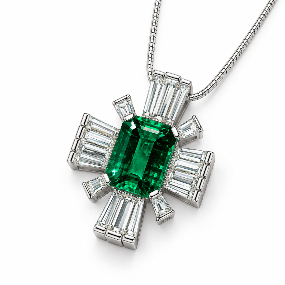 Smaragd-Diamant-Anhänger aus 18 kt Weißgold – Detailansicht