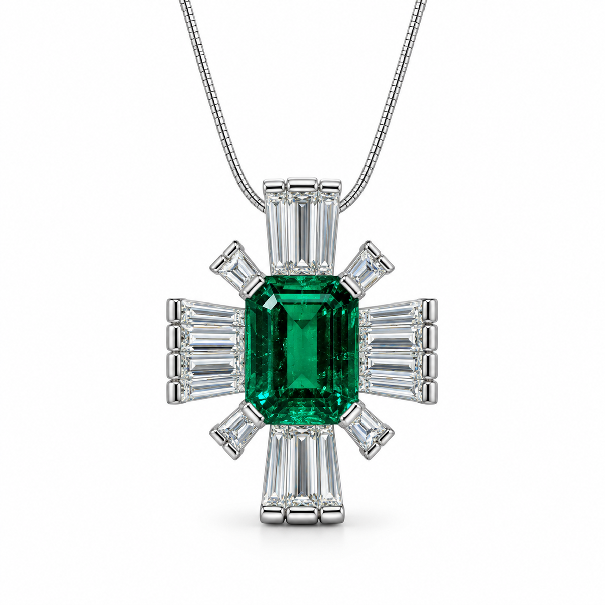 Smaragd-Diamant-Anhänger aus 18 kt Weißgold – Frontansicht