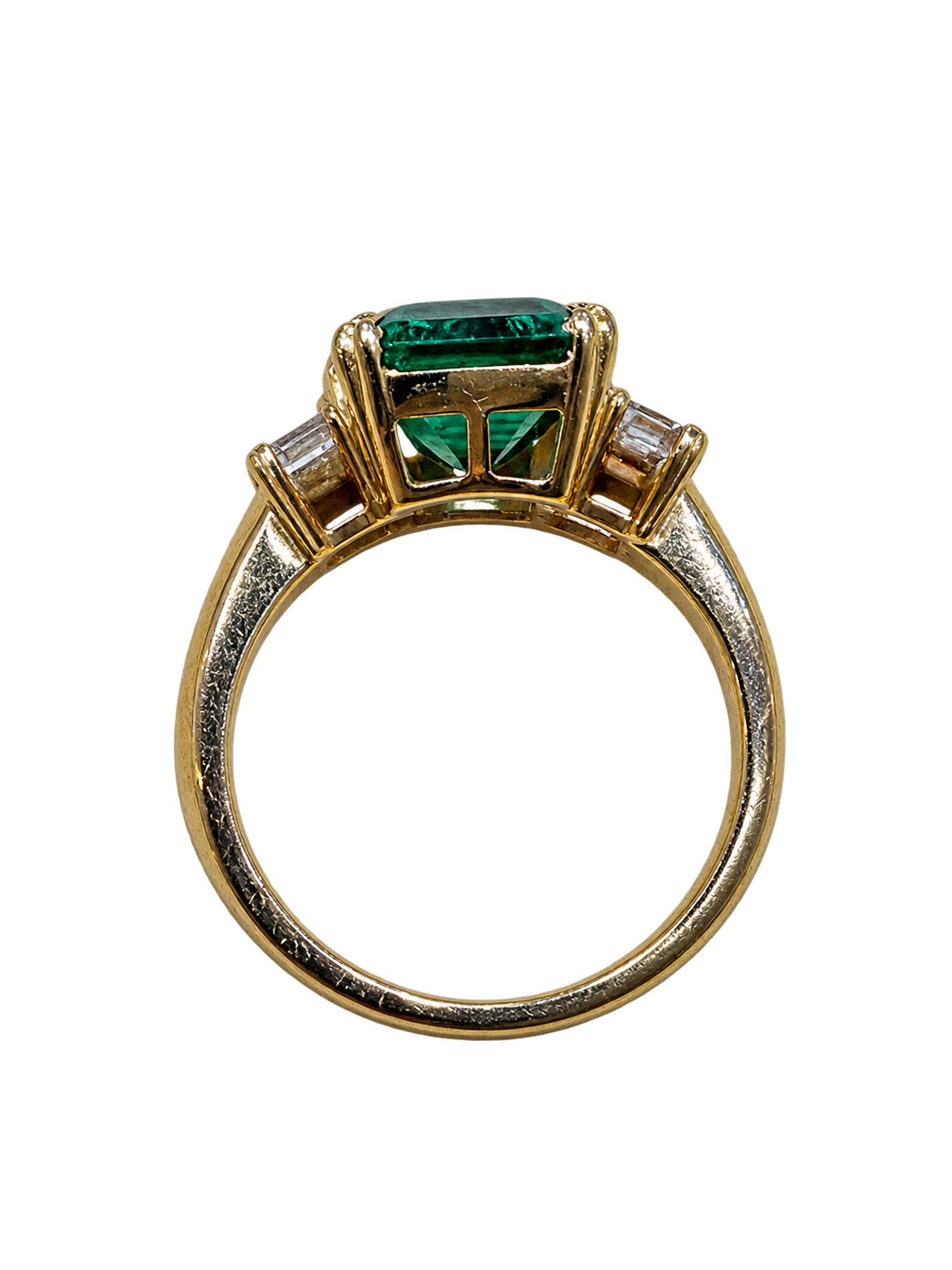 Smaragd-Diamant-Ring in 14 kt Gold - Seitenansicht der Fassung
