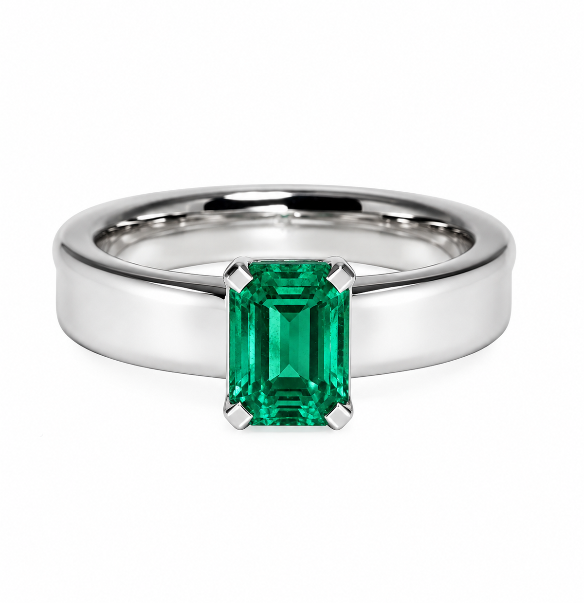 Smaragdring, 2,08 ct Kolumbien Vivid Green Minor, 18 kt Weißgold
