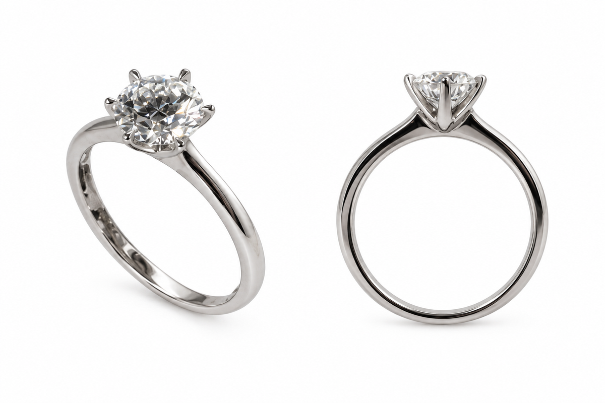 Hearts & Arrows Solitär, 1,03 ct D/VS1, Platin, zwei Ansichten