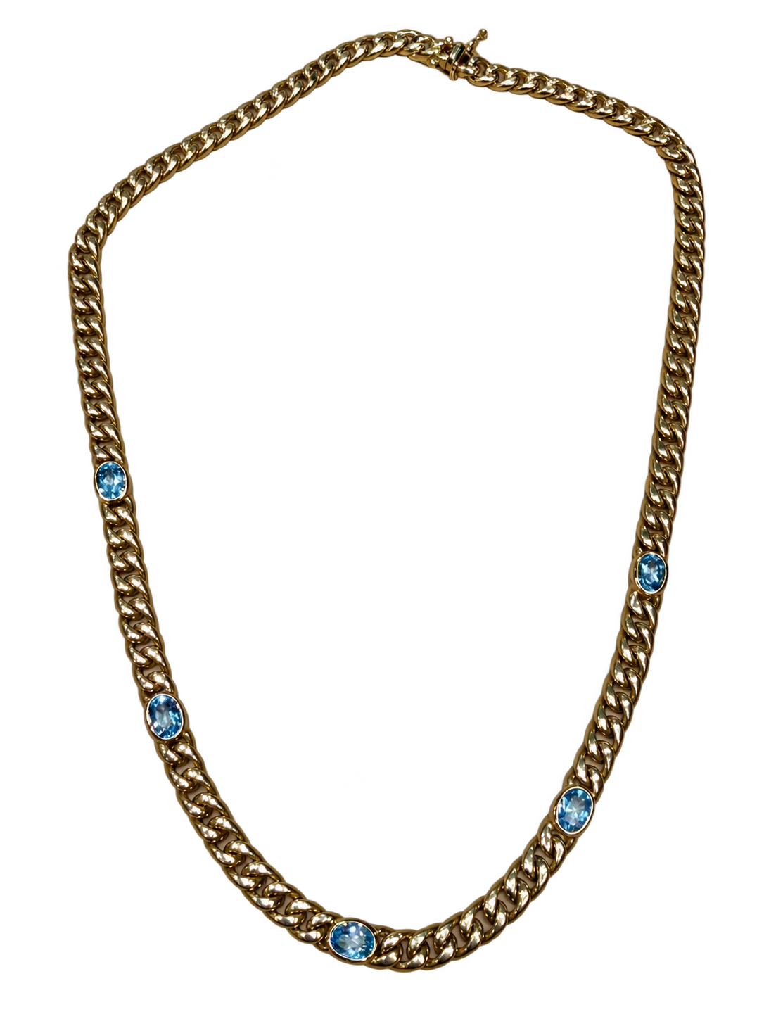 Panzerkette in 585er Gold mit fünf ovalen blauen Topasen