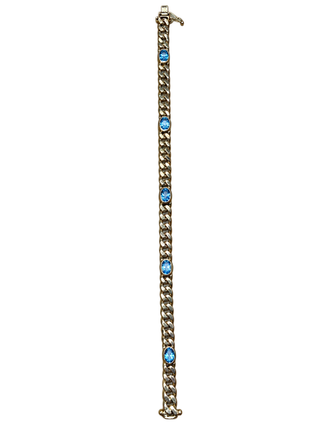 Panzerarmband in 585er Gold mit fünf blauen Topasen - Gesamtansicht