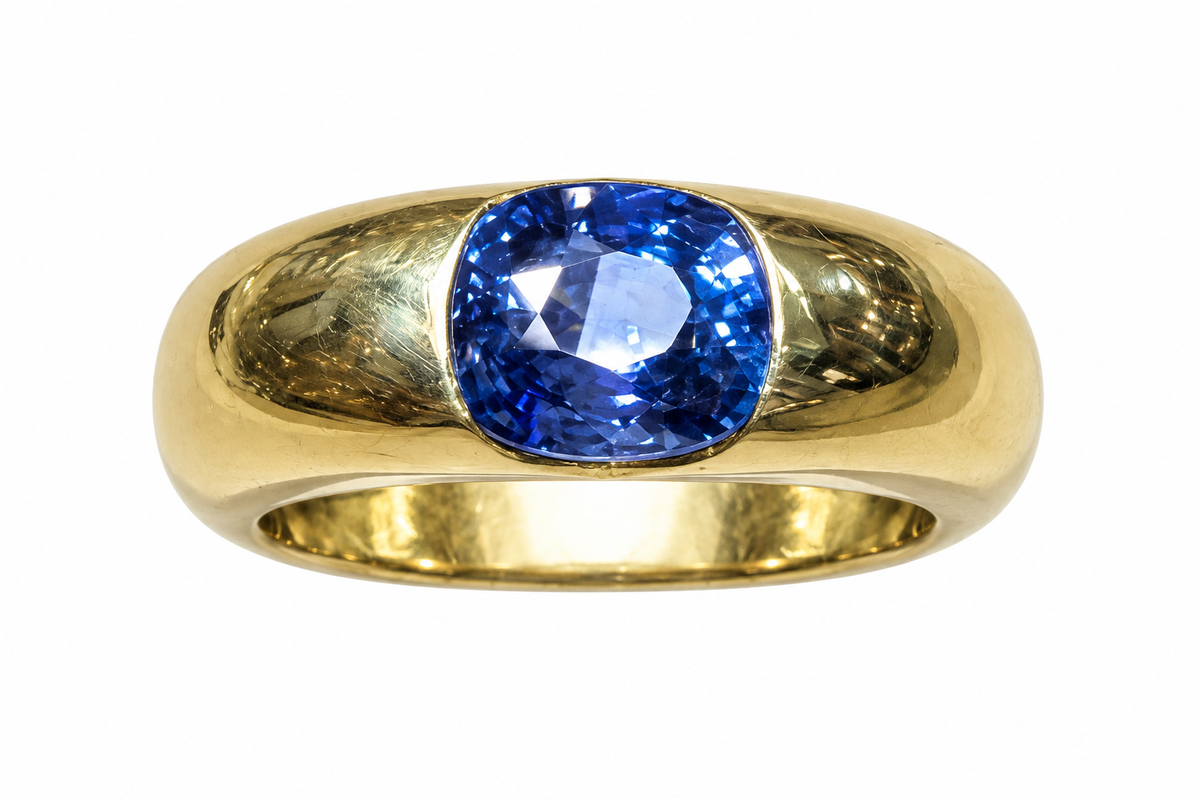 Wempe-Saphirring in 750er Gold mit 2,00 ct blauem Saphir – Vorderansicht